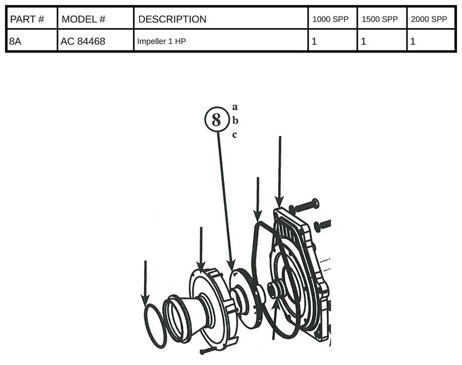 Replacement Part Ac 84468 - Impeller 1 Hp 