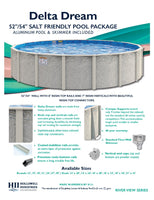 Delta Dream 52" or 54" Tall Aluminum Above Ground Pool Kit plus Starter Package