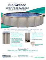 Rio Grande 52" or 54" Tall Steel Above Ground Pool Kit plus Starter Package