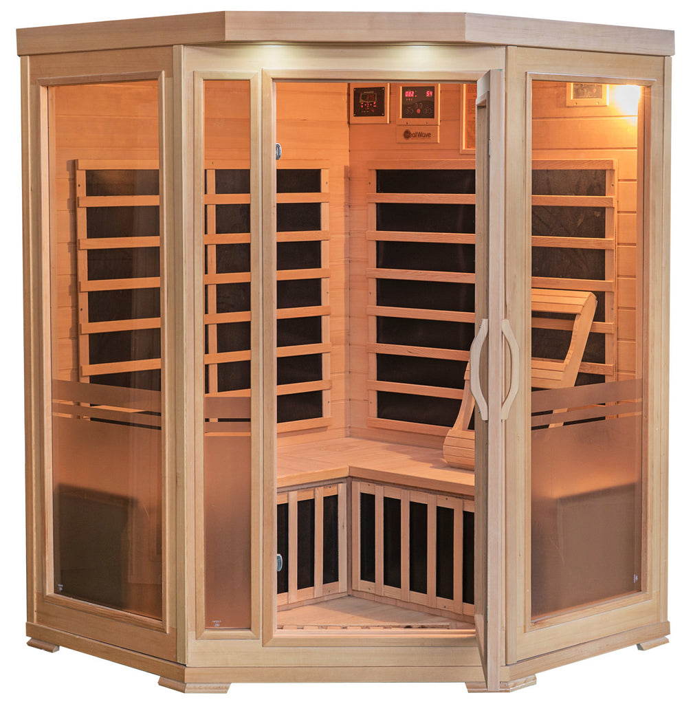 Sonoma 3 Person Hemlock FAR Infrared Corner Sauna with Bluetooth Stereo