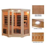 Sonoma 3 Person Hemlock FAR Infrared Corner Sauna with Bluetooth Stereo