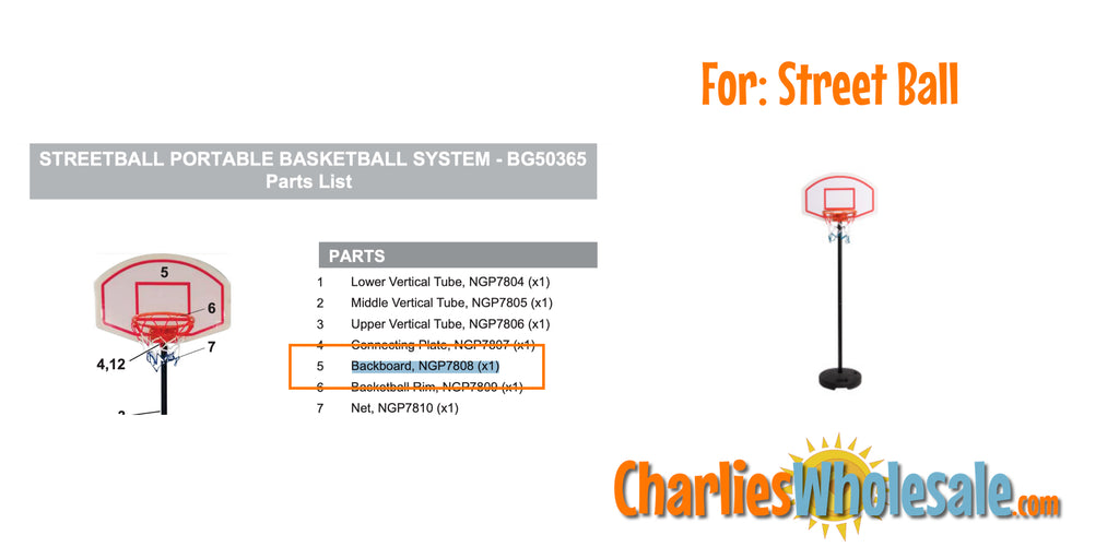 Replacement Part NGP7808 Backboard for BG50365
