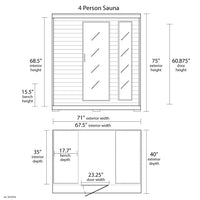 Klondike 4 Person Cedar Infrared Sauna Room with 9 Carbon Heaters