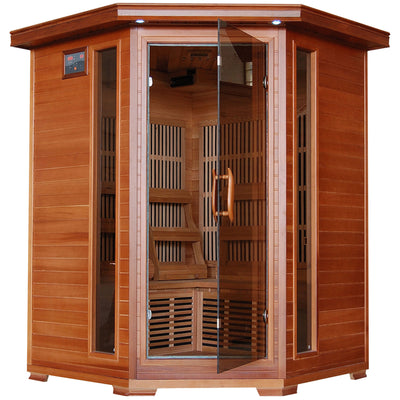 Hudson Bay 3 Person Cedar Corner Infrared Sauna with Carbon Heaters