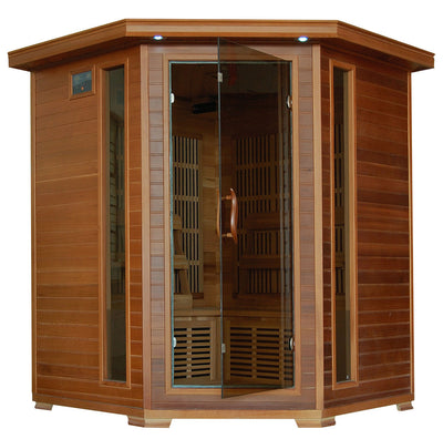 Whistler 4 Person Cedar Corner Infrared Sauna with 10 Carbon Heaters