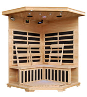 Sante Fe 3 Person Hemlock Corner Infrared Sauna with 7 Carbon Heaters
