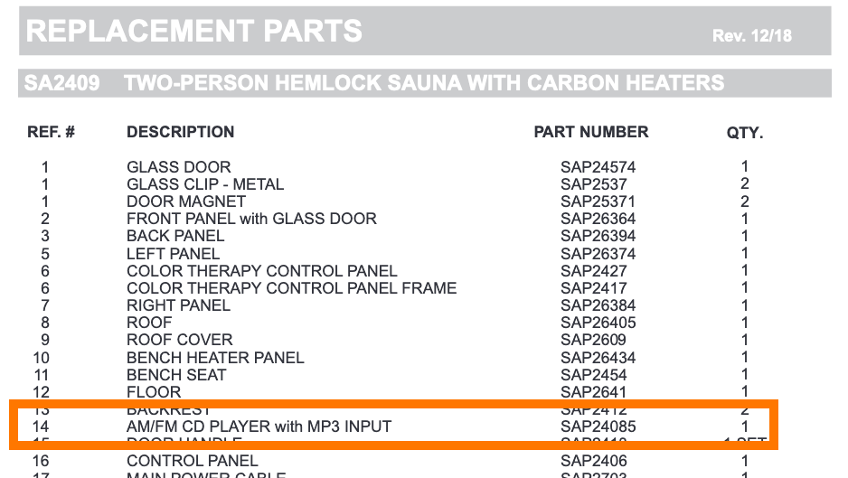 Replacement Part SAP24085 mp3 Stereo