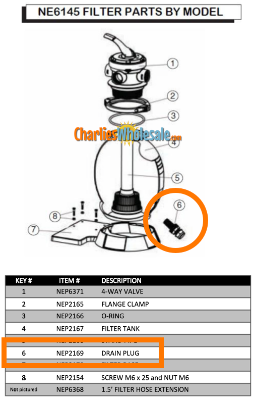 Replacement Part NEP2169 AC 83402 Drain Plug