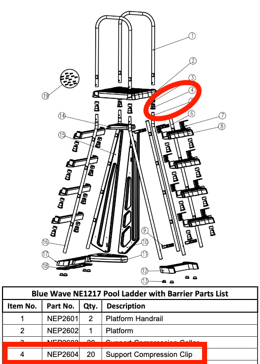 Replacement Part NEP2604 Support Compression Clip (Pack of 4)
