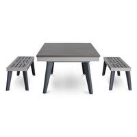 Santorini 82" Outdoor Slate Pool Table with Dining Top Benches and Ping Pong