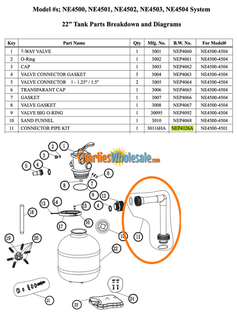 Replacement Part NEP4126a Connector Pipe Kit