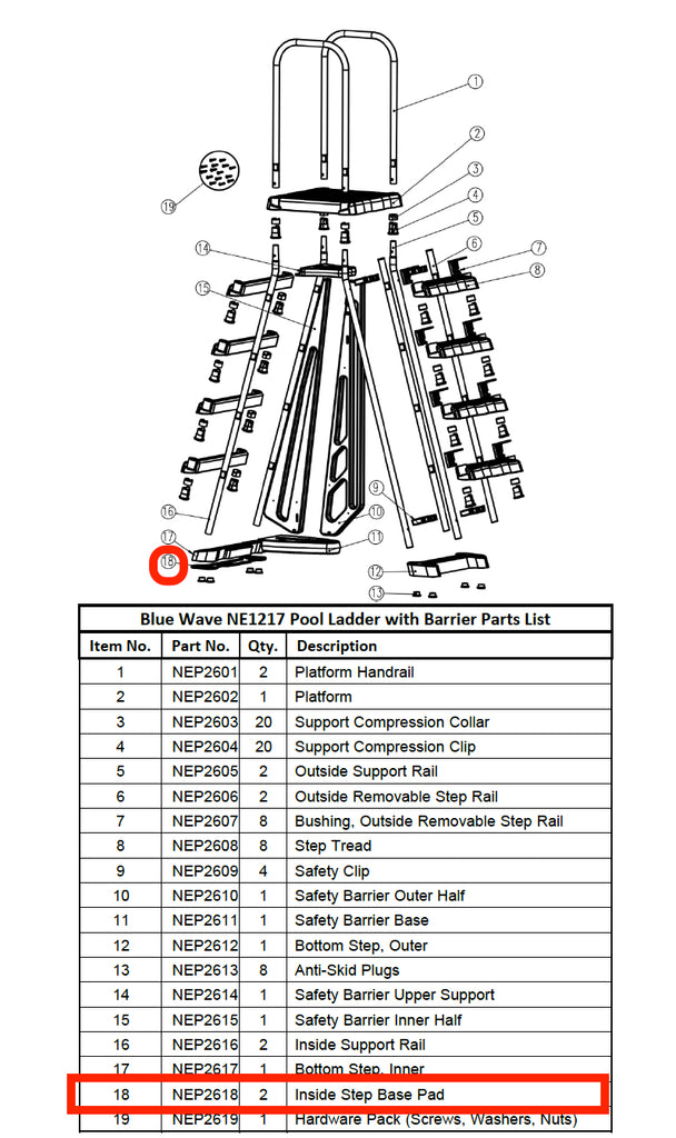 Replacement Part NEP2618 Inside Step Base Pad 2 EACH