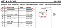 Replacement Part NUP1000 Shower Head Part No. 1