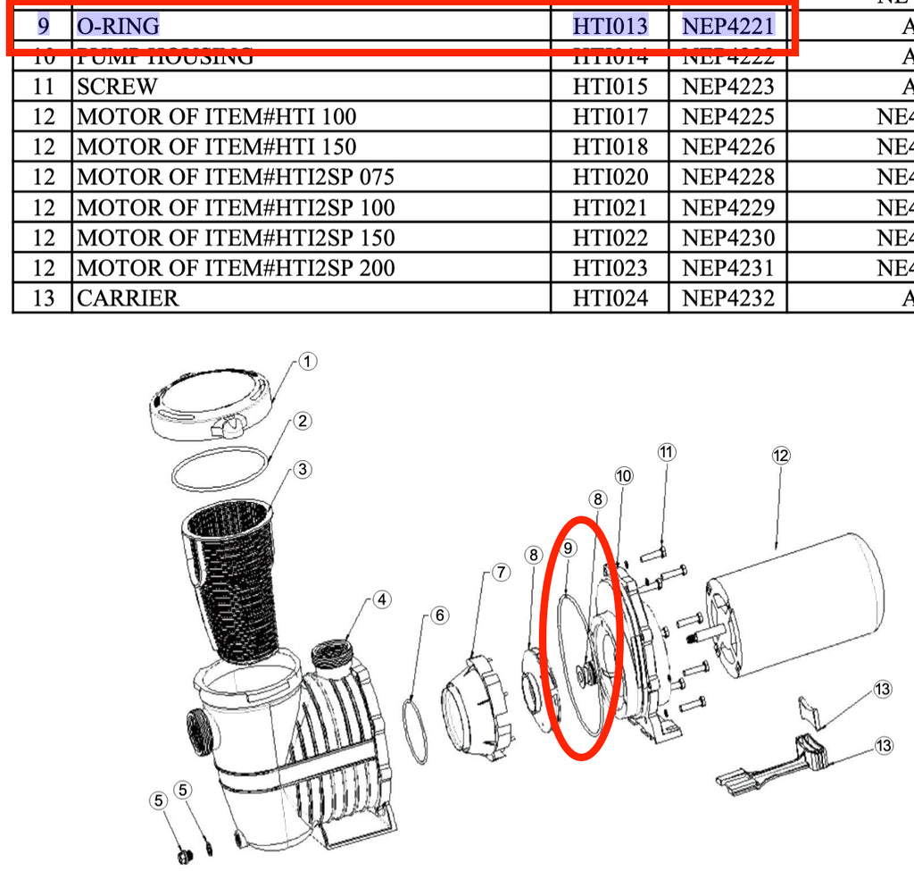 Replacement Part NEP4221 O Ring THI013