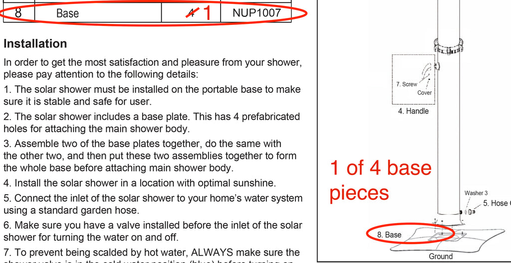 Replacement Solar Shower Parts - NUP1007 - Base (1 of 4 Pieces)