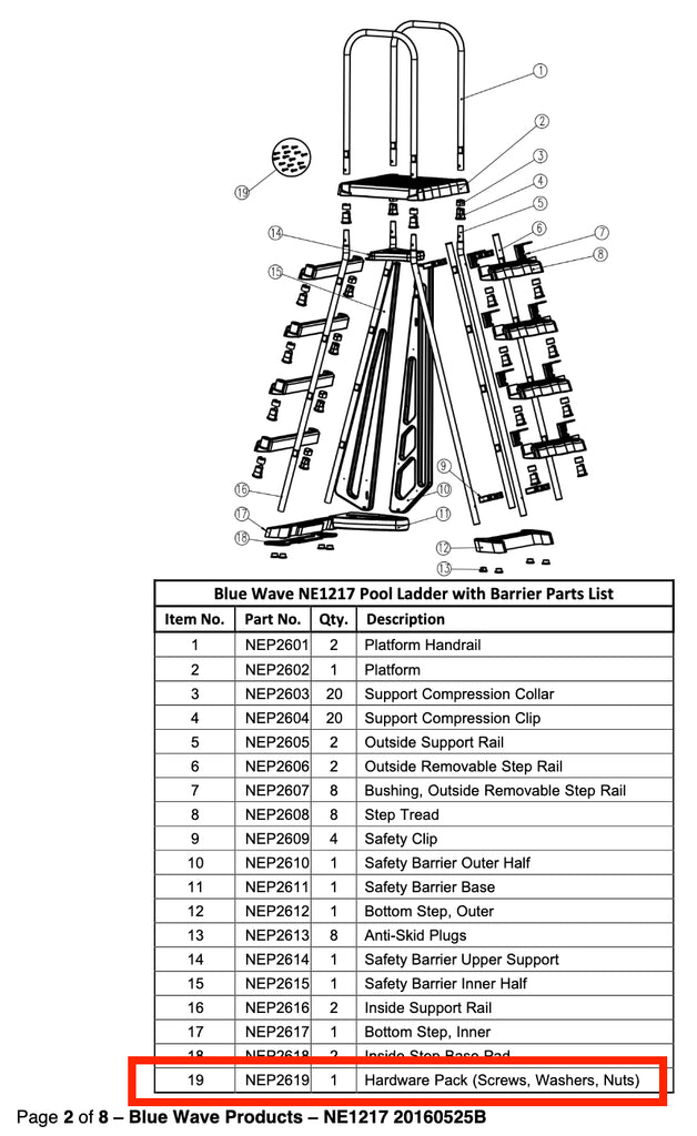 Replacement Part NEP2619 Hardware Pack