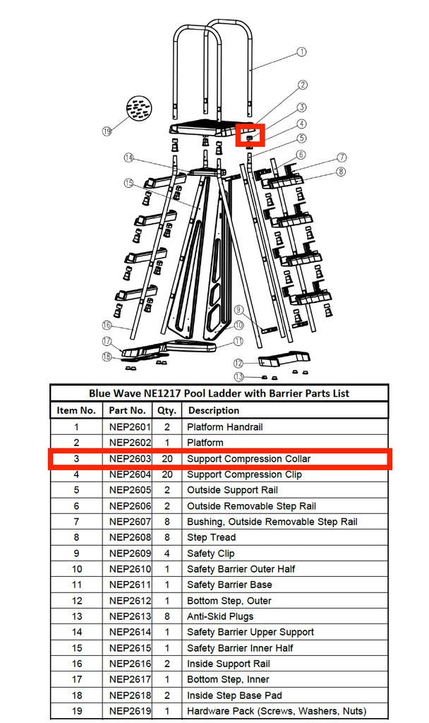 Replacement Part NEP2603 Support Compression Collar 10 EACH