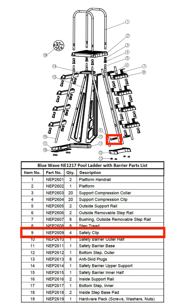 Replacement Part NEP2609 Safety Clip 4 EACH