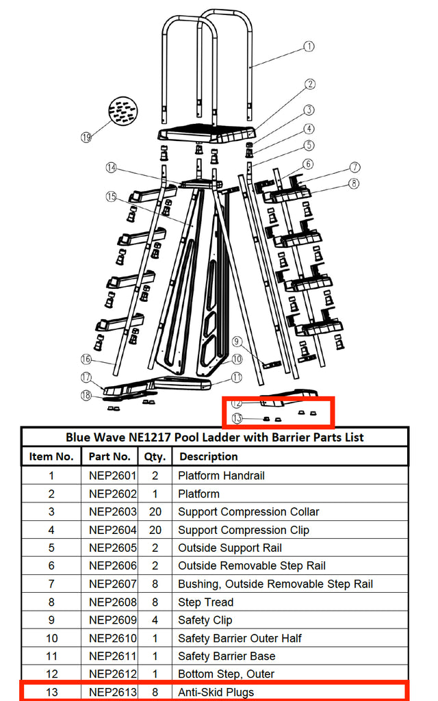 Replacement Part NEP2613 Anti-Skid Plugs 8 (Eight) Each