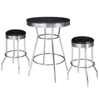Remington 3 Piece Pub Table Set - Chrome and Black