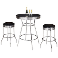 Remington 3 Piece Pub Table Set - Chrome and Black