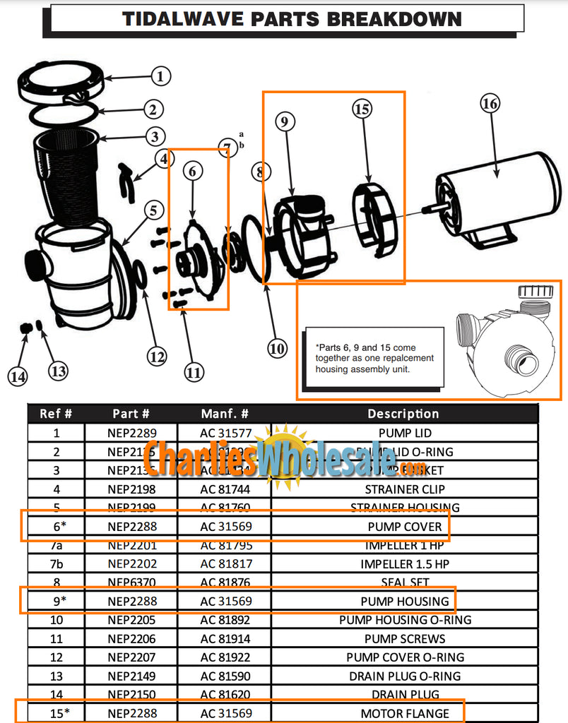 Replacement Part NEP2288 Housing Assembly Unit AC 31569