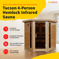 Tucson 4 Person Hemlock Corner Infrared Sauna with 10 Carbon Heaters