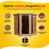 Tucson 4 Person Hemlock Corner Infrared Sauna with 10 Carbon Heaters