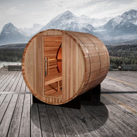 Golden Designs Zurich 4 Person Barrel with Bronze Privacy View Traditional Sauna