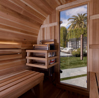 Golden Designs Zurich 4 Person Barrel with Bronze Privacy View Traditional Sauna