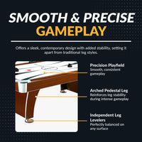 Air hockey table with features highlighted on a black background