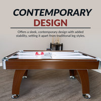 Air hockey table with contemporary design features on a neutral background