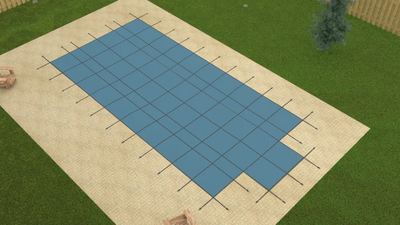 GLI Mesh Rectangle Swimming Pool Safety Cover Center End Steps Concrete Anchors