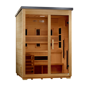 ***New 2026 Model*** Golden Designs "Carinthia" 3 Person Hybrid (PureTech™ Full Spectrum IR or Traditional Stove) Flat Roof Outdoor Sauna