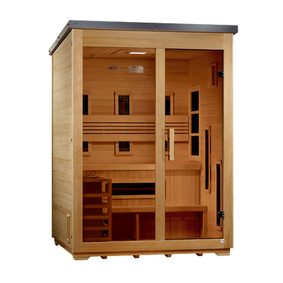 ***New 2026 Model*** Golden Designs "Carinthia" 3 Person Hybrid (PureTech™ Full Spectrum IR or Traditional Stove) Flat Roof Outdoor Sauna