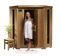 Tucson 4 Person Hemlock Corner Infrared Sauna with 10 Carbon Heaters