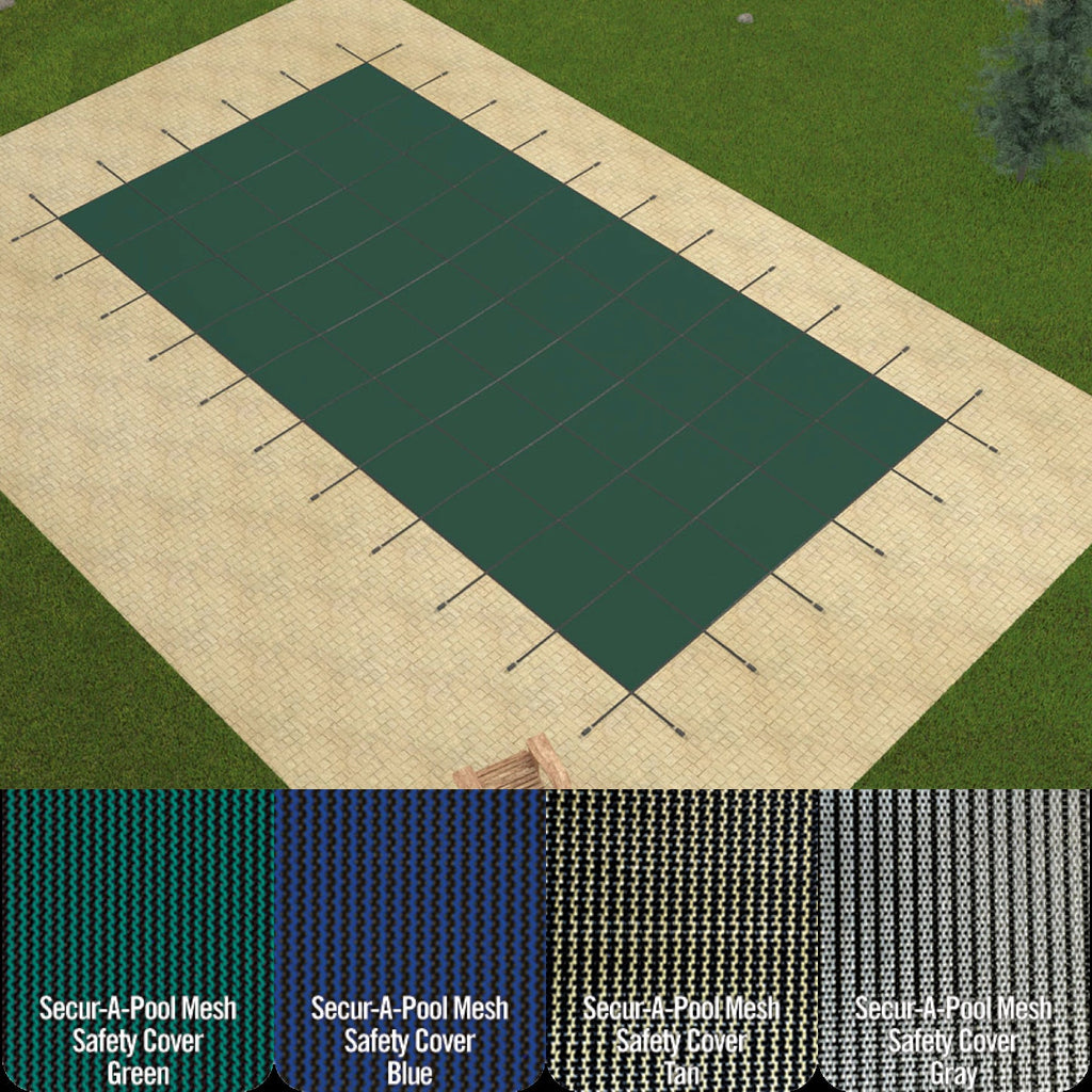 GLI Secur-A-Pool Swimming Pool Mesh Rectangle Safety Cover with Security Anchors