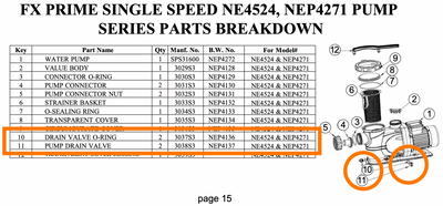 Replacement Part 2 (TWO) NEP4136 Pump Drain Valve and 2 (TWO) NEP4137 O-Ring
