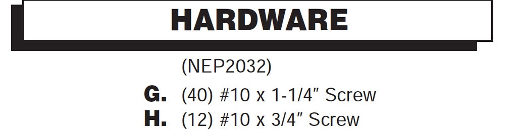 Replacement Part NEP2032 Hardware Pack