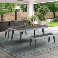 Santorini 82" Outdoor Slate Pool Table with Dining Top Benches and Ping Pong