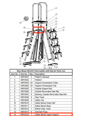Replacement Part NEP2614 Safety Barrier Upper Support
