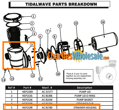 Replacement Part NEP2199 Strainer Housing AC 81760 AC 23604