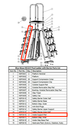 Replacement Part NEP2616 Inside Support Rail