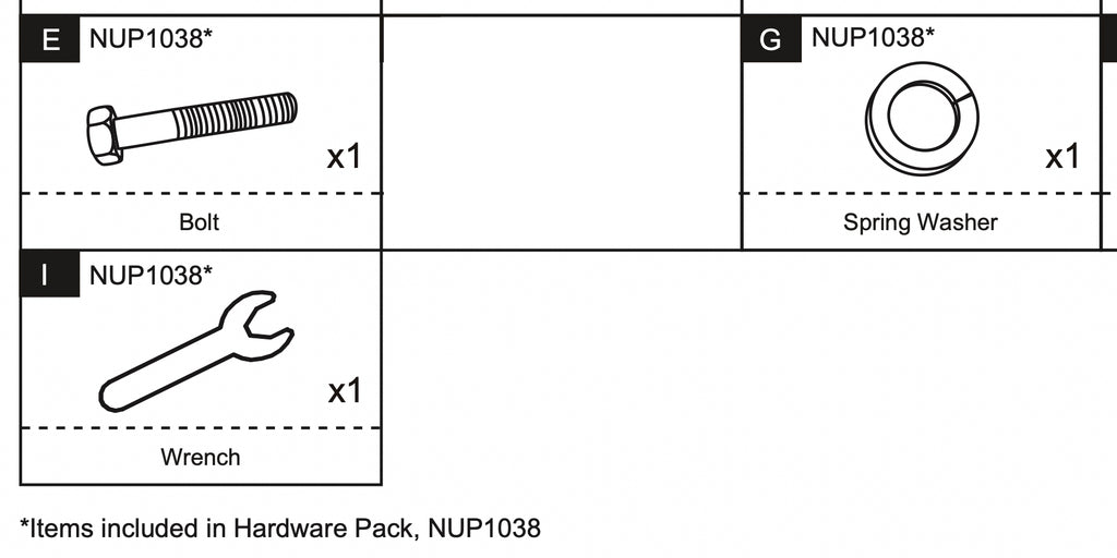 Replacement Part NUP1038 Hardware pack