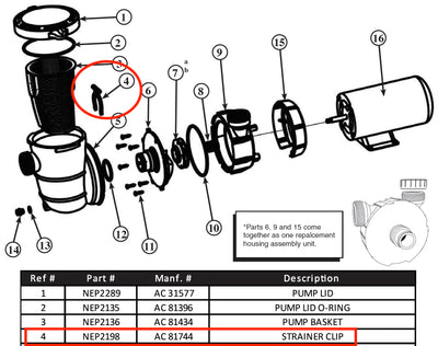 Replacement Part NEP2198 Strainer Clip