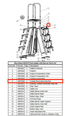 Replacement Part NEP2606 Outside Removable Step Rail