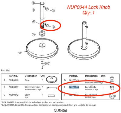 Replacement Part NUP0044 Lock Knob