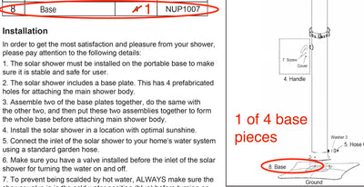 Replacement Solar Shower Parts - NUP1007 - Base (1 of 4 Pieces)