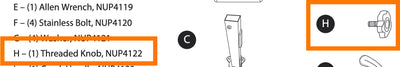 Replacement Part NUP4122 Threaded Knob