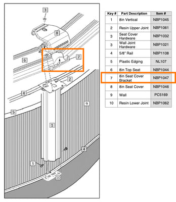 Replacement Part NBP1047 8in Seat Cover Bracket